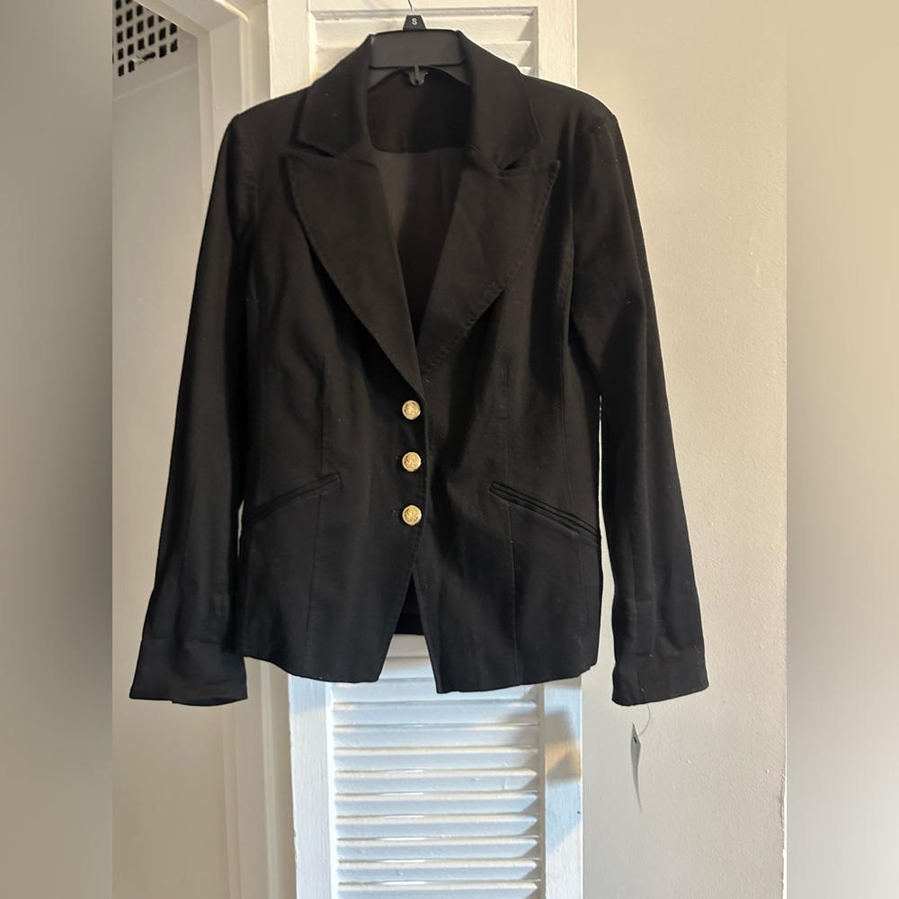 IMAN Elegant Black Blazer with Gold Accents NWT